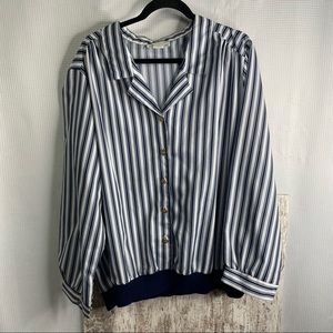 Vintage Joanna Striped Button down Top Blue and White 3X